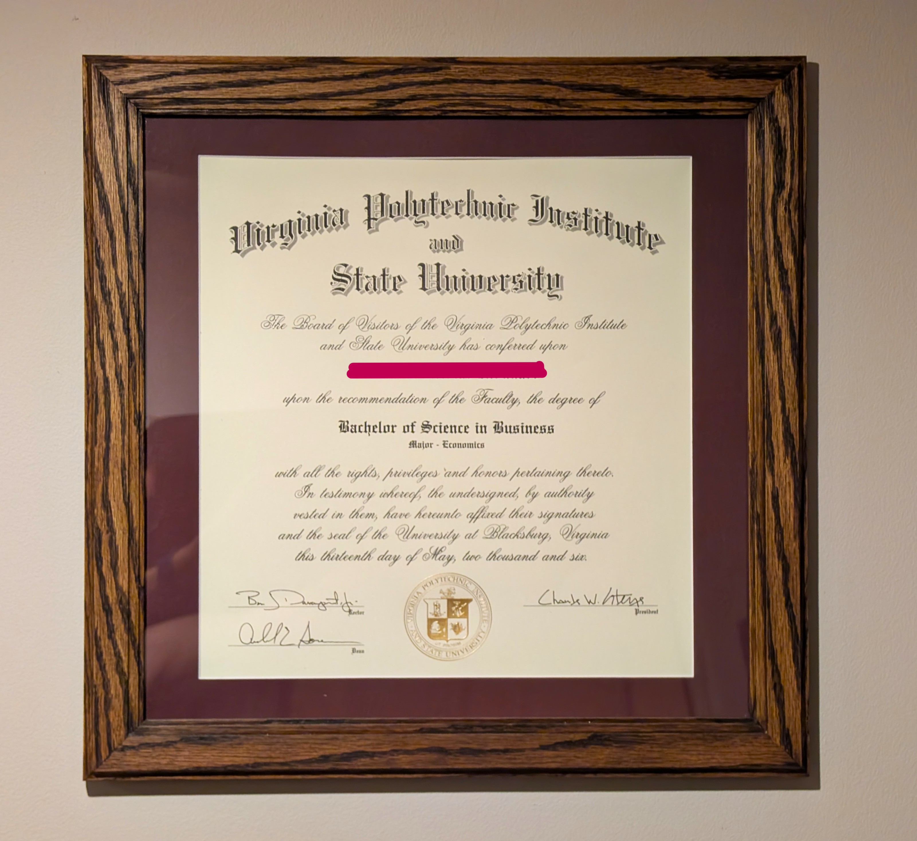 Stained oak diploma